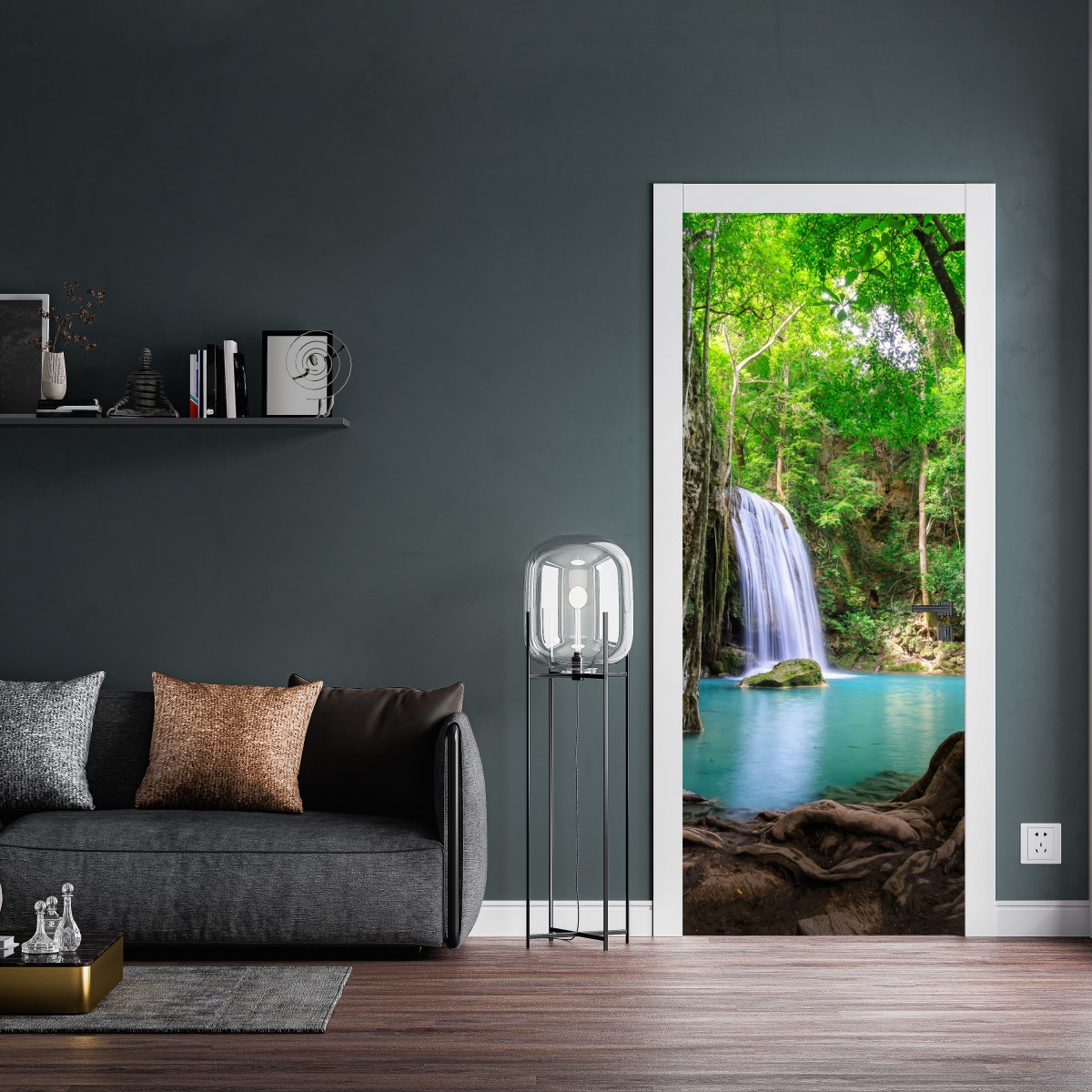 Naklejka na drzwi spokojny wodospad w Parku Narodowym Erawan – Wallissimo® Naklejka na drzwi spokojny wodospad w Parku Narodowym Erawan – Wallissimo®