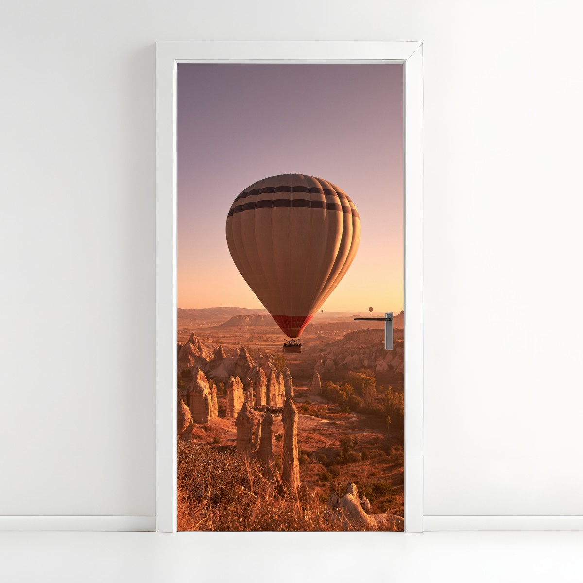 Door sticker Cappadocia sunrise balloon over rock formations – Wallissimo®