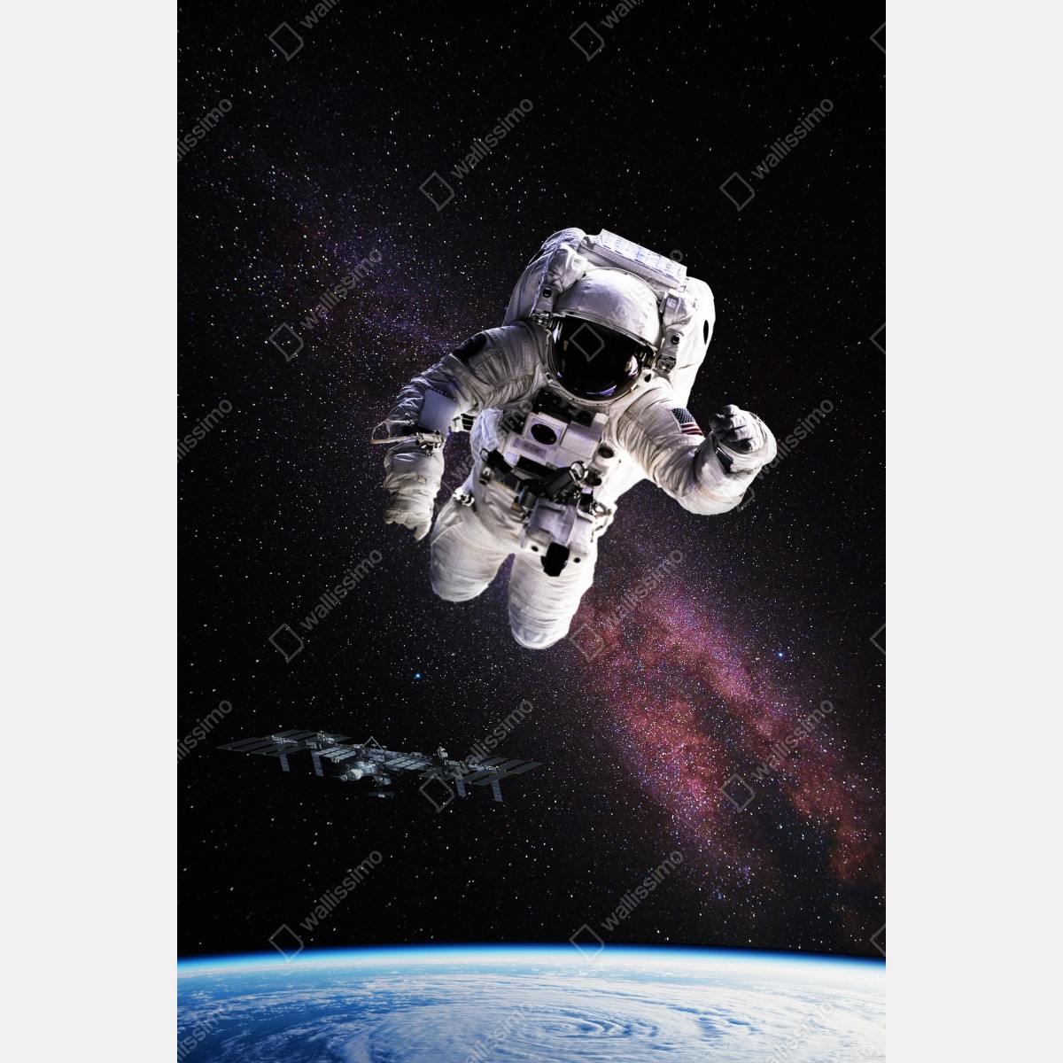 Naklejka na drzwi astronauta nad Ziemią i galaktyką – Wallissimo® Naklejka na drzwi astronauta nad Ziemią i galaktyką – Wallissimo®