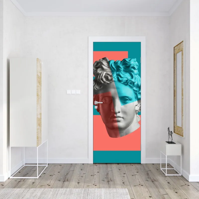 Naklejka na drzwi dramatyczny neonowy portret twarzy – Wallissimo®