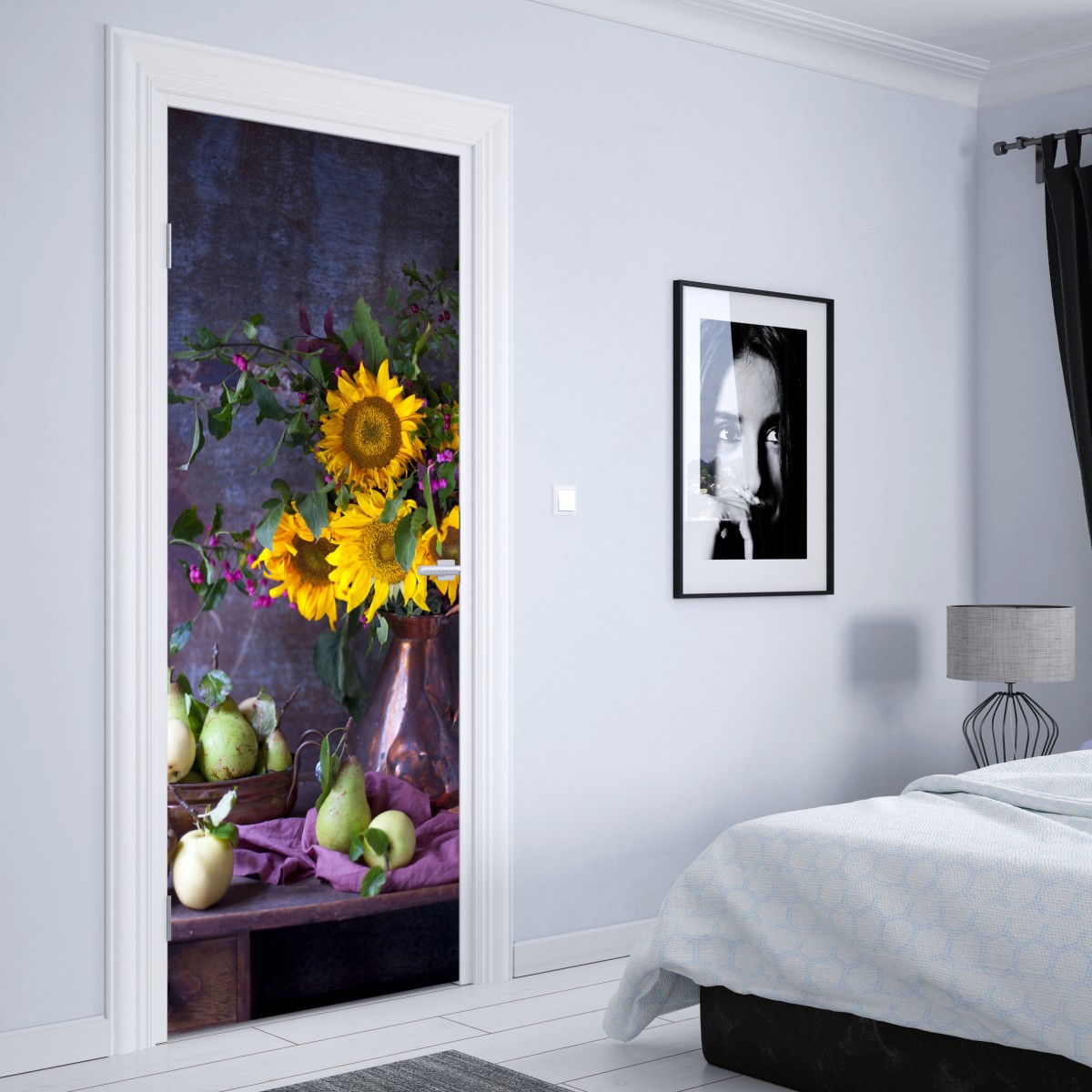 Naklejka na drzwi słoneczniki i gruszki rustykalna martwa natura – Wallissimo® Naklejka na drzwi słoneczniki i gruszki rustykalna martwa natura – Wallissimo®