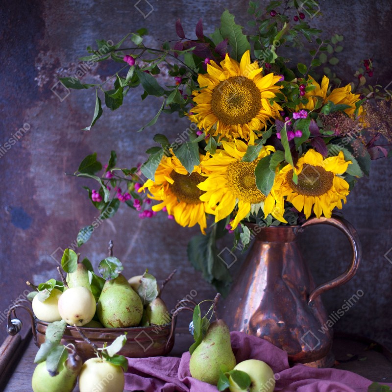 Naklejka na drzwi słoneczniki i gruszki rustykalna martwa natura – Wallissimo® Naklejka na drzwi słoneczniki i gruszki rustykalna martwa natura – Wallissimo®