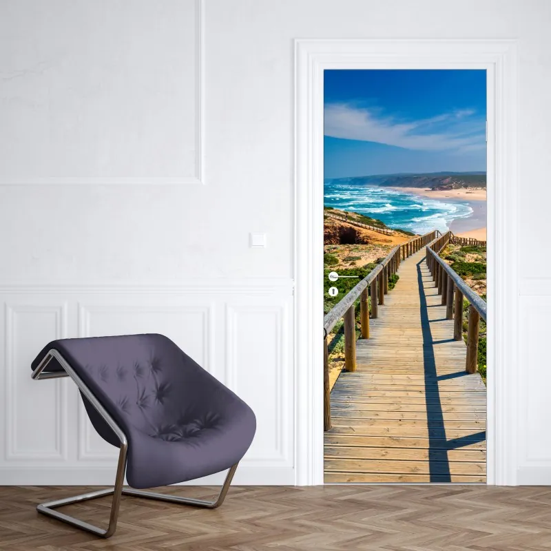 Naklejka na drzwi nowoczesna panorama miasta o zmierzchu – Wallissimo®