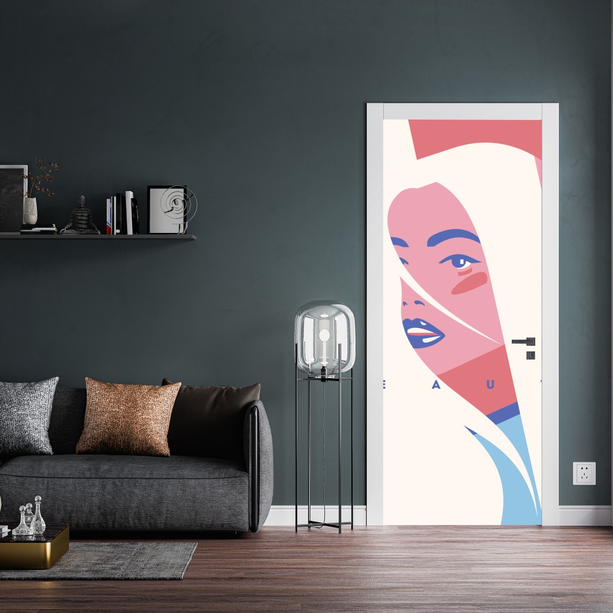 Naklejka na drzwi pastelowy pop-artowy portret piękna – Wallissimo® Naklejka na drzwi pastelowy pop-artowy portret piękna – Wallissimo®