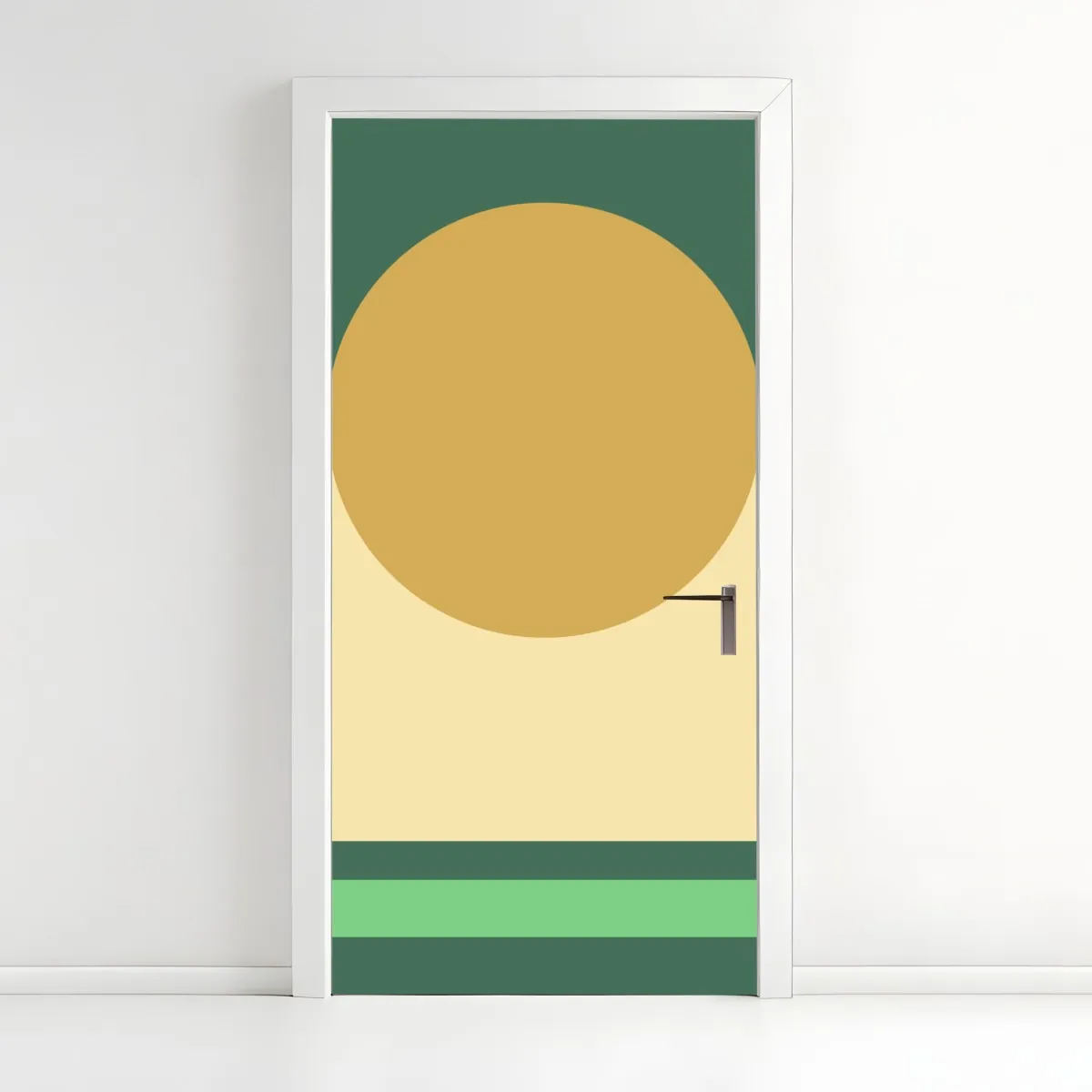 Naklejka na drzwi złote słońce nad geometrycznym blokiem – Wallissimo® Naklejka na drzwi złote słońce nad geometrycznym blokiem – Wallissimo®