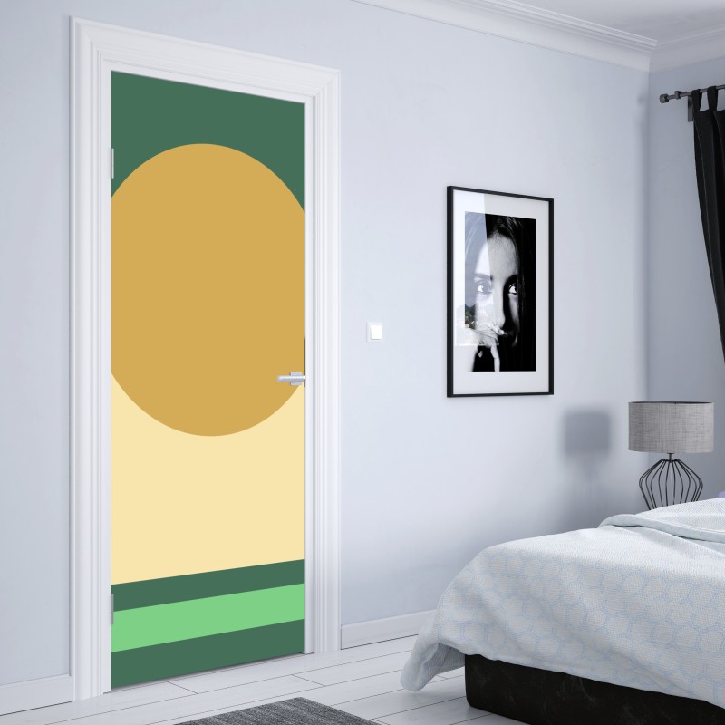 Naklejka na drzwi złote słońce nad geometrycznym blokiem – Wallissimo® Naklejka na drzwi złote słońce nad geometrycznym blokiem – Wallissimo®