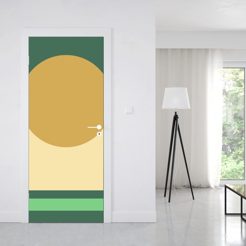 Naklejka na drzwi złote słońce nad geometrycznym blokiem – Wallissimo® Naklejka na drzwi złote słońce nad geometrycznym blokiem – Wallissimo®