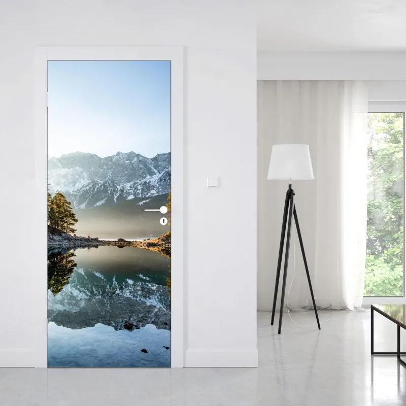 Naklejka na drzwi majestatyczny Matterhorn odbity w alpejskim jeziorze – Wallissimo®