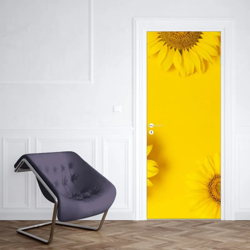 Naklejka na drzwi złoty wzór liści na białym tle – Wallissimo®