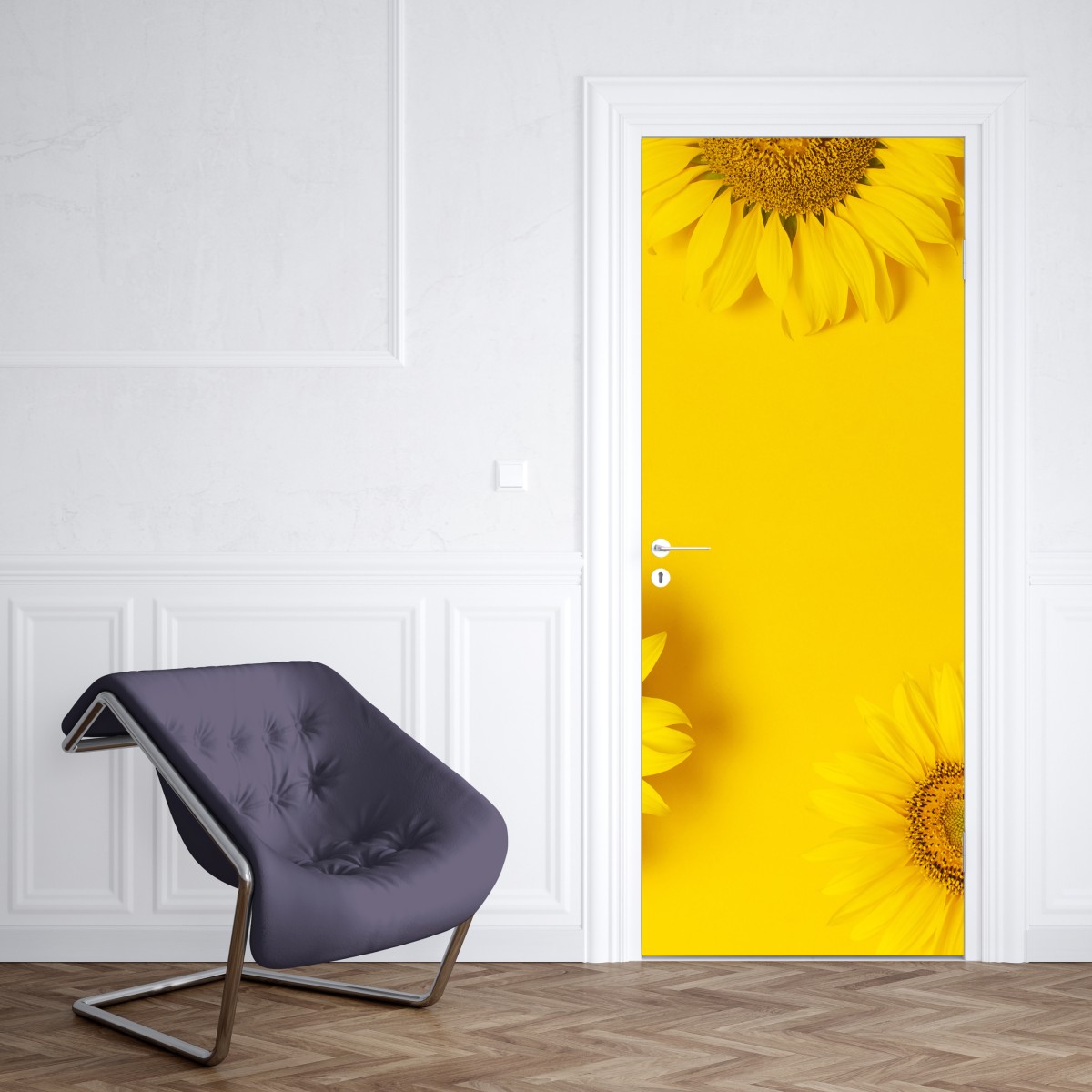 Naklejka na drzwi trio słoneczników na żółtym tle – Wallissimo® Naklejka na drzwi trio słoneczników na żółtym tle – Wallissimo®