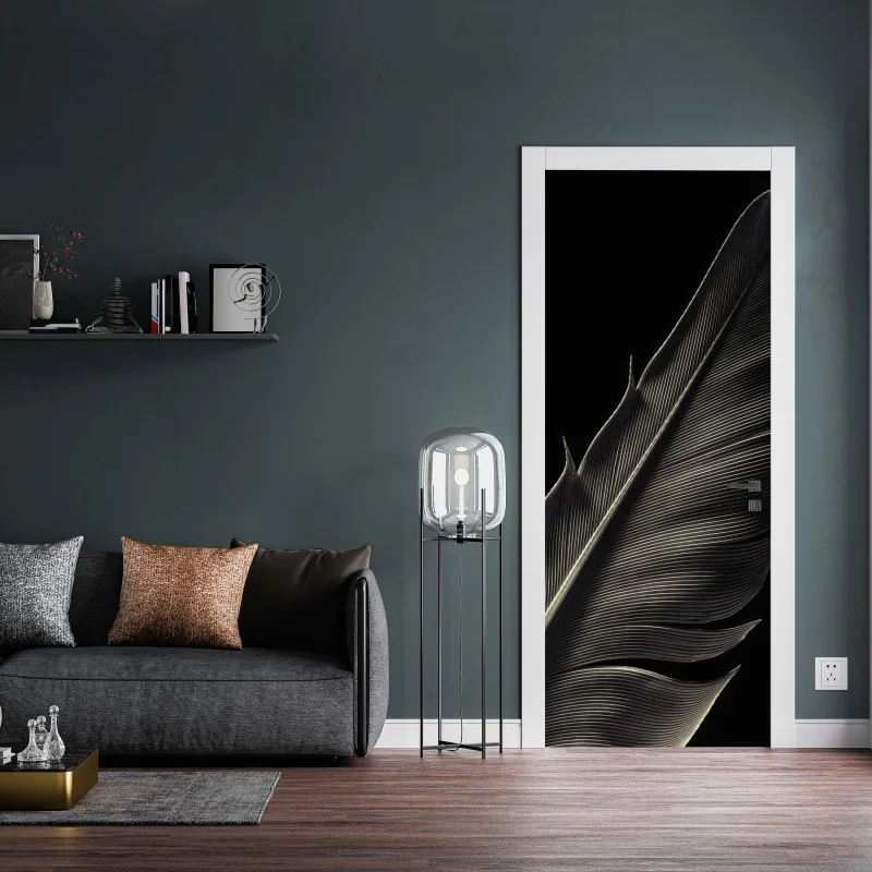 Naklejka na drzwi granatowy wzór damaskowy na płytkach – Wallissimo®