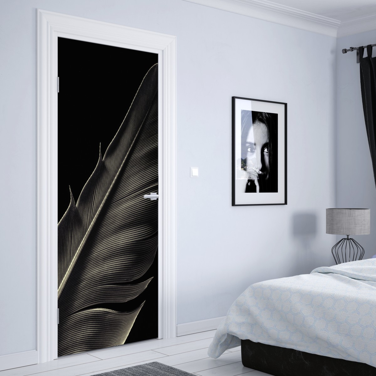 Naklejka na drzwi delikatne pióro w makrofotografii – Wallissimo® Naklejka na drzwi delikatne pióro w makrofotografii – Wallissimo®