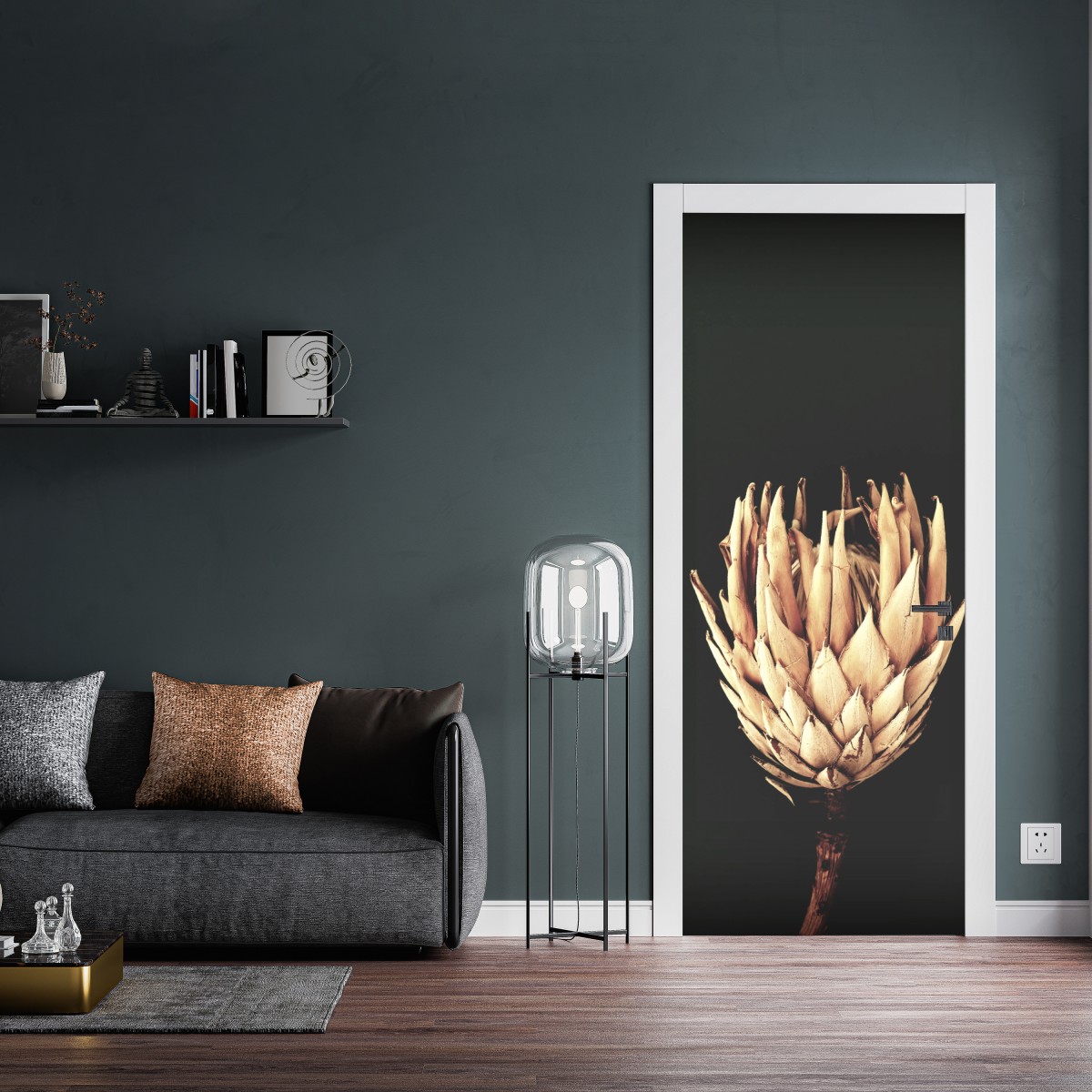 Naklejka na drzwi sucha protea w sepii – Wallissimo® Naklejka na drzwi sucha protea w sepii – Wallissimo®