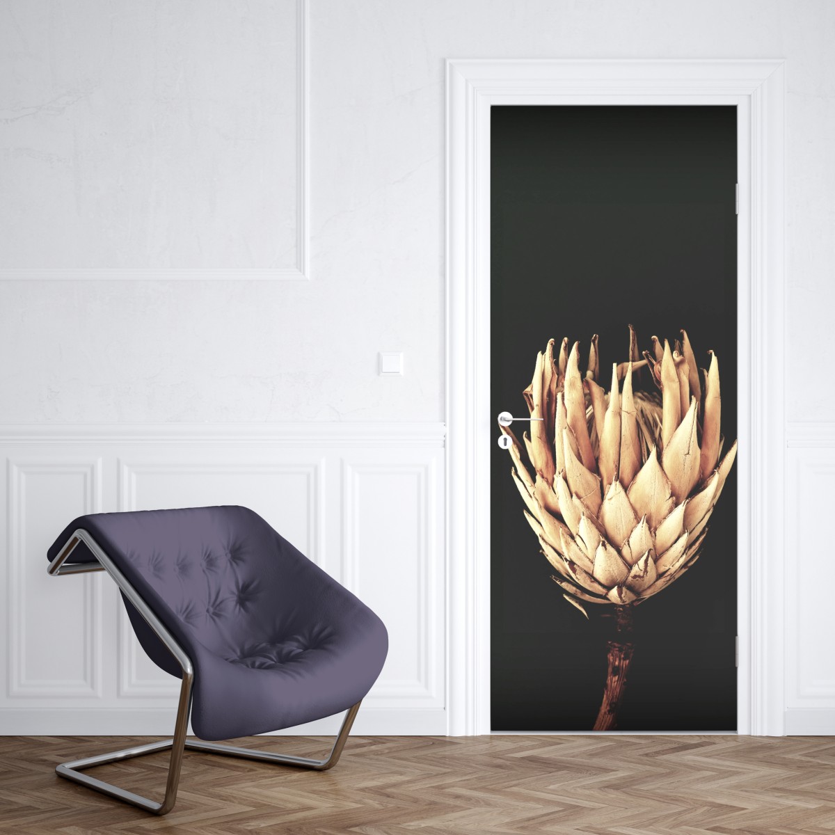 Naklejka na drzwi sucha protea w sepii – Wallissimo® Naklejka na drzwi sucha protea w sepii – Wallissimo®