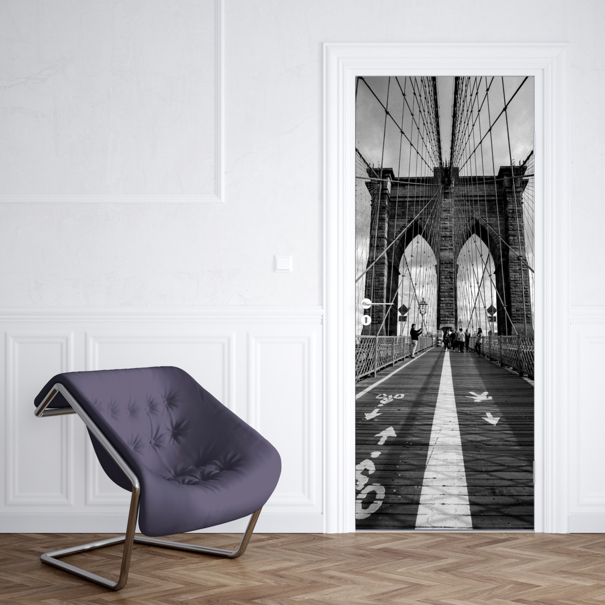 Naklejka na drzwi most Brooklyński w monochromatycznej perspektywie – Wallissimo® Naklejka na drzwi most Brooklyński w monochromatycznej perspektywie – Wallissimo®