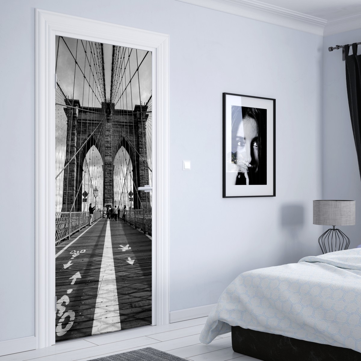 Naklejka na drzwi most Brooklyński w monochromatycznej perspektywie – Wallissimo® Naklejka na drzwi most Brooklyński w monochromatycznej perspektywie – Wallissimo®