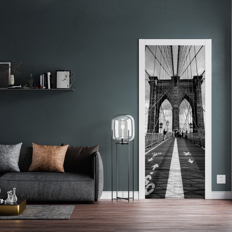 Naklejka na drzwi most Brooklyński w monochromatycznej perspektywie – Wallissimo® Naklejka na drzwi most Brooklyński w monochromatycznej perspektywie – Wallissimo®