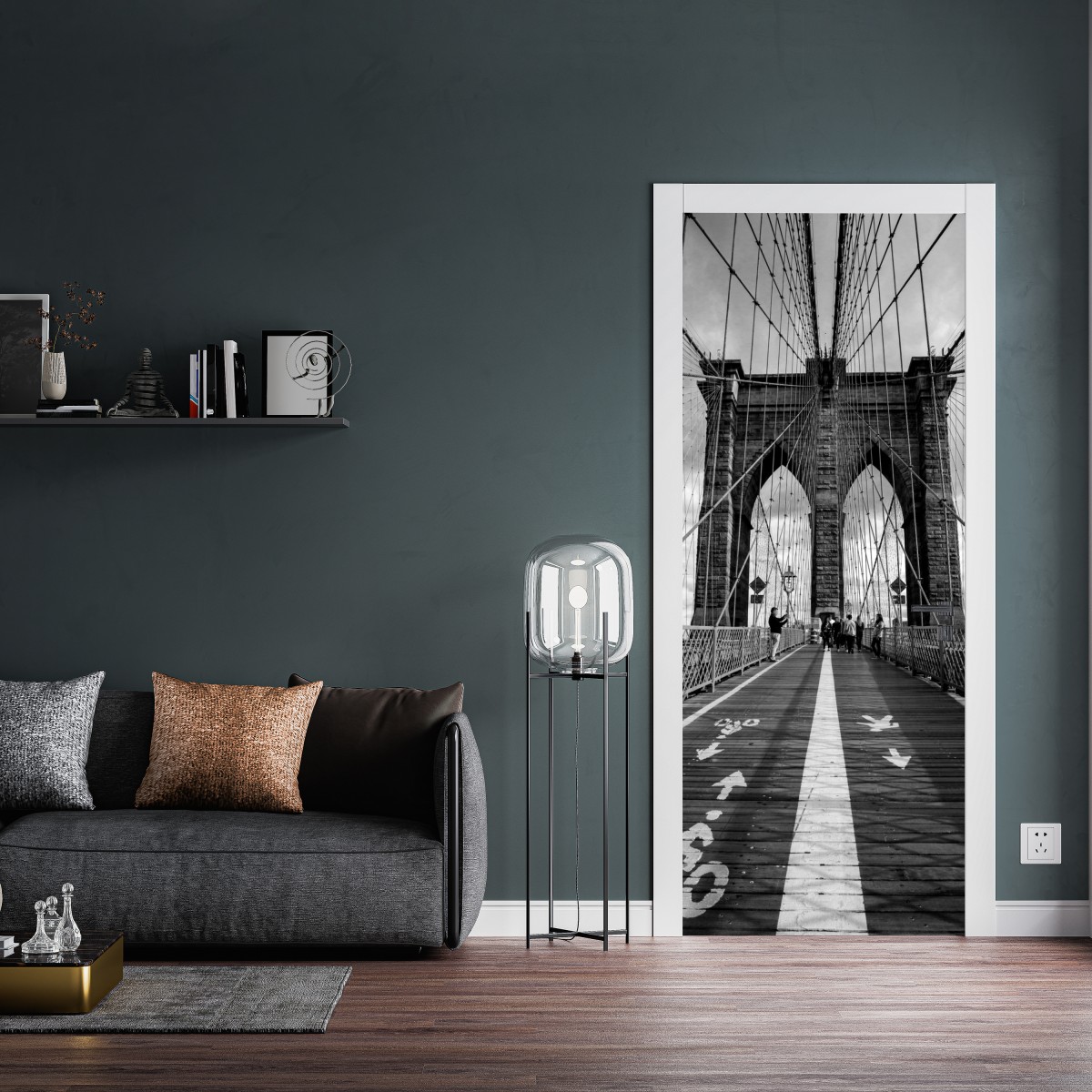 Naklejka na drzwi most Brooklyński w monochromatycznej perspektywie – Wallissimo® Naklejka na drzwi most Brooklyński w monochromatycznej perspektywie – Wallissimo®