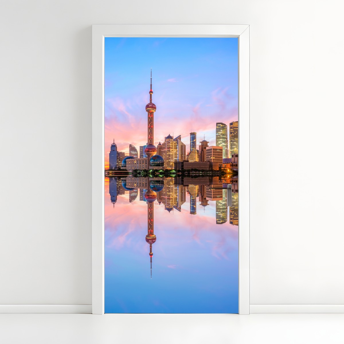 Door sticker Shanghai skyline at sunrise – Wallissimo®