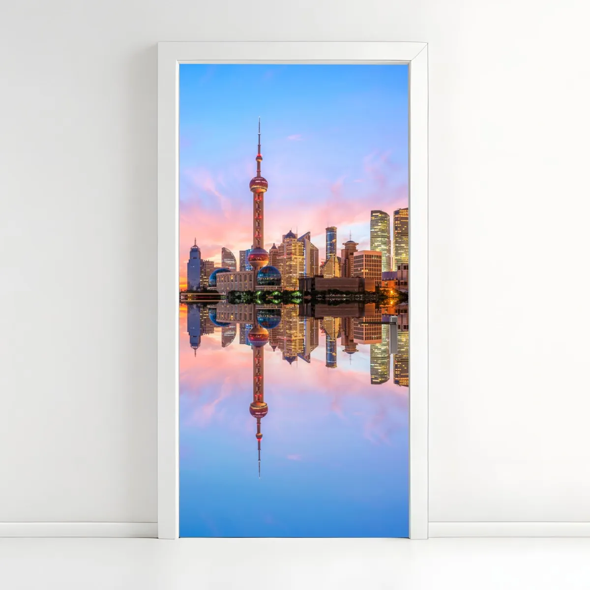 Naklejka na drzwi Szanghaj o wschodzie słońca – Wallissimo® Naklejka na drzwi Szanghaj o wschodzie słońca – Wallissimo®