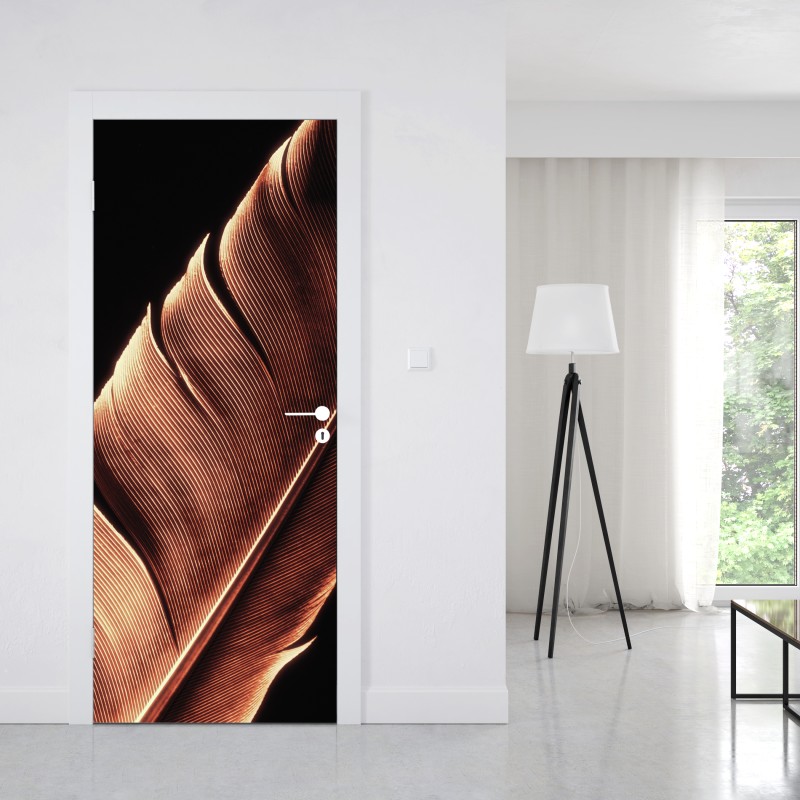 Naklejka na drzwi złote pióro makro na czarnym tle – Wallissimo® Naklejka na drzwi złote pióro makro na czarnym tle – Wallissimo®