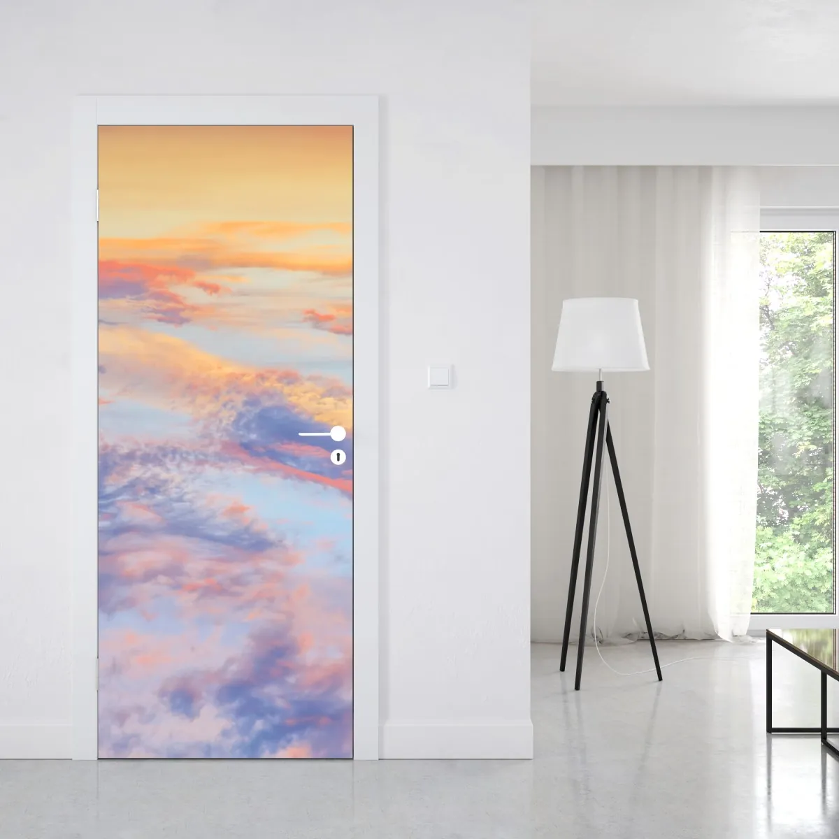 Naklejka na drzwi spokojne pastelowe niebo o wschodzie słońca – Wallissimo® Naklejka na drzwi spokojne pastelowe niebo o wschodzie słońca – Wallissimo®