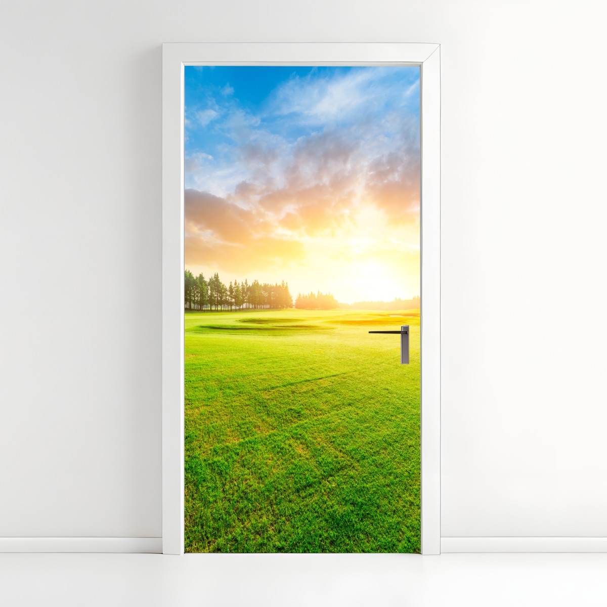 Door sticker sunlit meadow and forest at sunrise – Wallissimo®