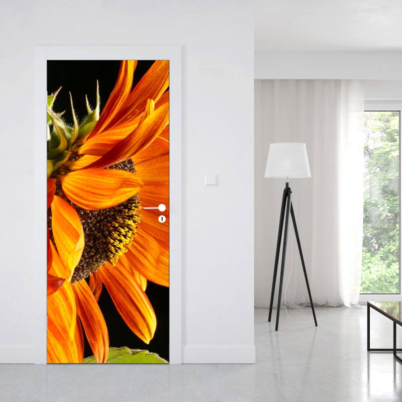 Naklejka na drzwi intensywny pomarańczowy słonecznik zbliżenie – Wallissimo® Naklejka na drzwi intensywny pomarańczowy słonecznik zbliżenie – Wallissimo®
