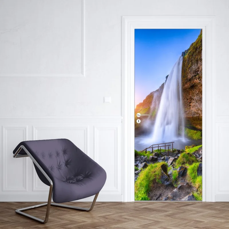 Naklejka na drzwi złoty geometryczny wzór z kołami – Wallissimo®