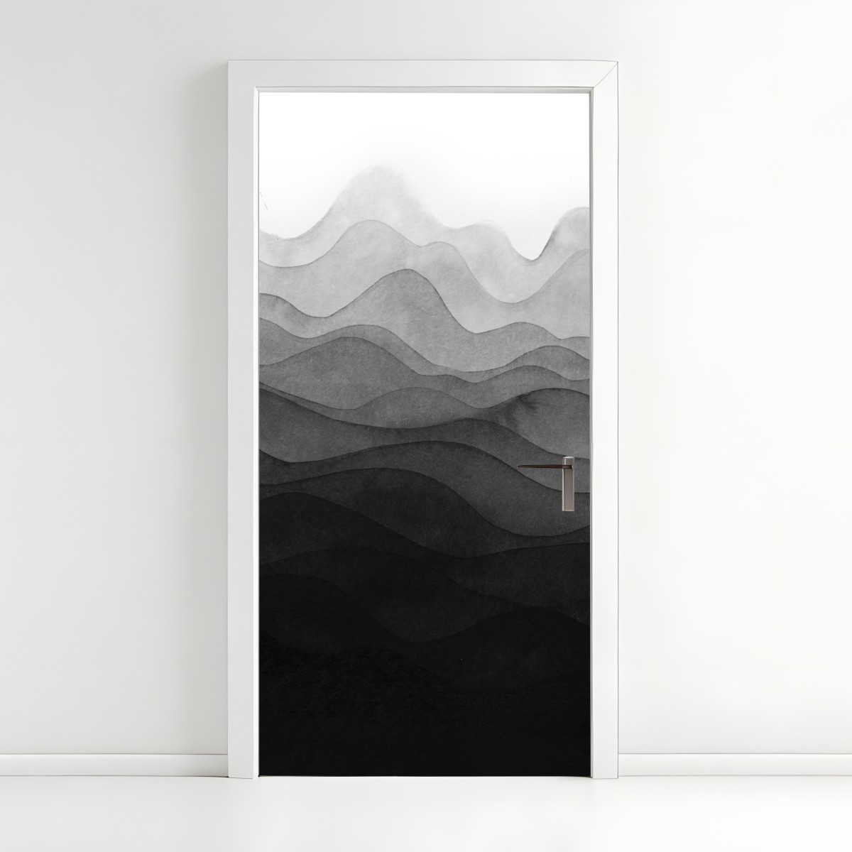 Door sticker monochrome layered mountain waves – Wallissimo®