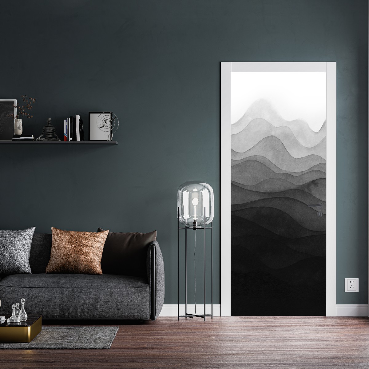 Naklejka na drzwi monochromatyczne warstwowe góry – Wallissimo® Naklejka na drzwi monochromatyczne warstwowe góry – Wallissimo®