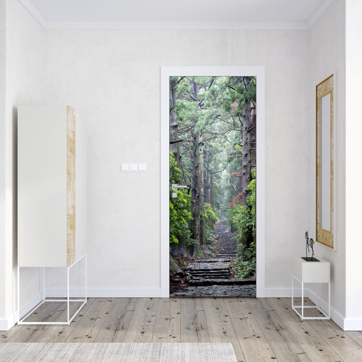 Naklejka na drzwi mistyczna ścieżka leśna między starymi drzewami – Wallissimo® Naklejka na drzwi mistyczna ścieżka leśna między starymi drzewami – Wallissimo®