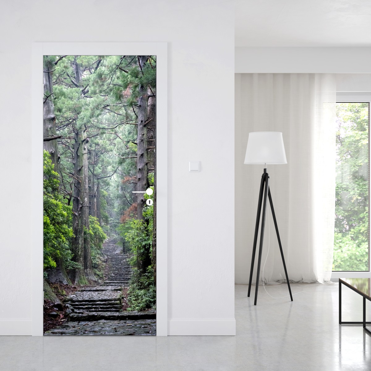 Naklejka na drzwi mistyczna ścieżka leśna między starymi drzewami – Wallissimo® Naklejka na drzwi mistyczna ścieżka leśna między starymi drzewami – Wallissimo®