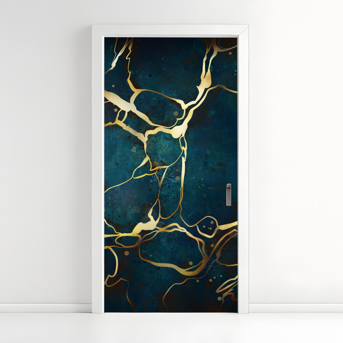 Door sticker turquoise and gold abstract with golden veins – Wallissimo®