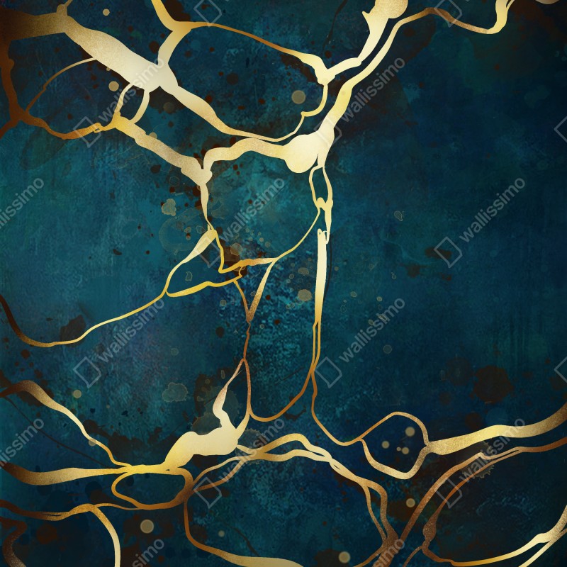 Naklejka na drzwi turkusowo-złota abstrakcja ze złotymi żyłami – Wallissimo® Naklejka na drzwi turkusowo-złota abstrakcja ze złotymi żyłami – Wallissimo®