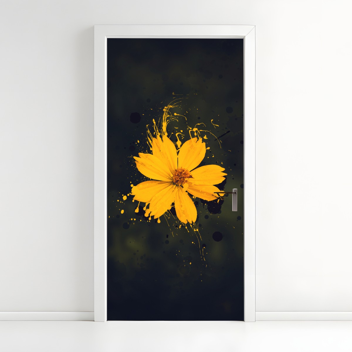 Door sticker vibrant yellow bloom on dark background – Wallissimo®
