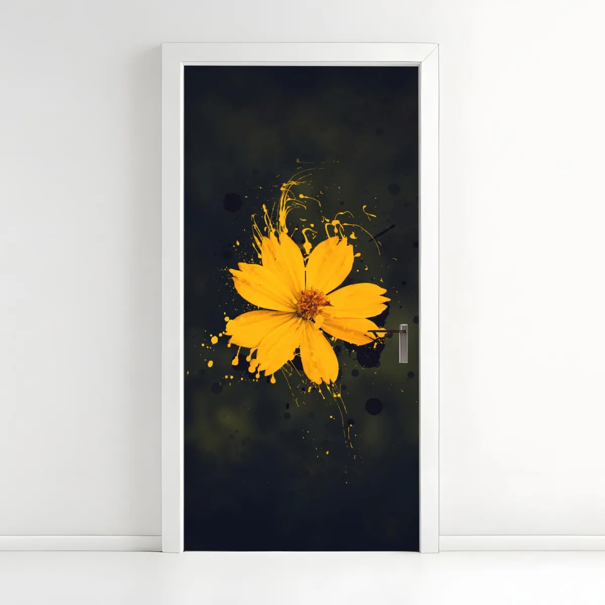 Naklejka na drzwi intensywny żółty kwiat na ciemnym tle – Wallissimo® Naklejka na drzwi intensywny żółty kwiat na ciemnym tle – Wallissimo®