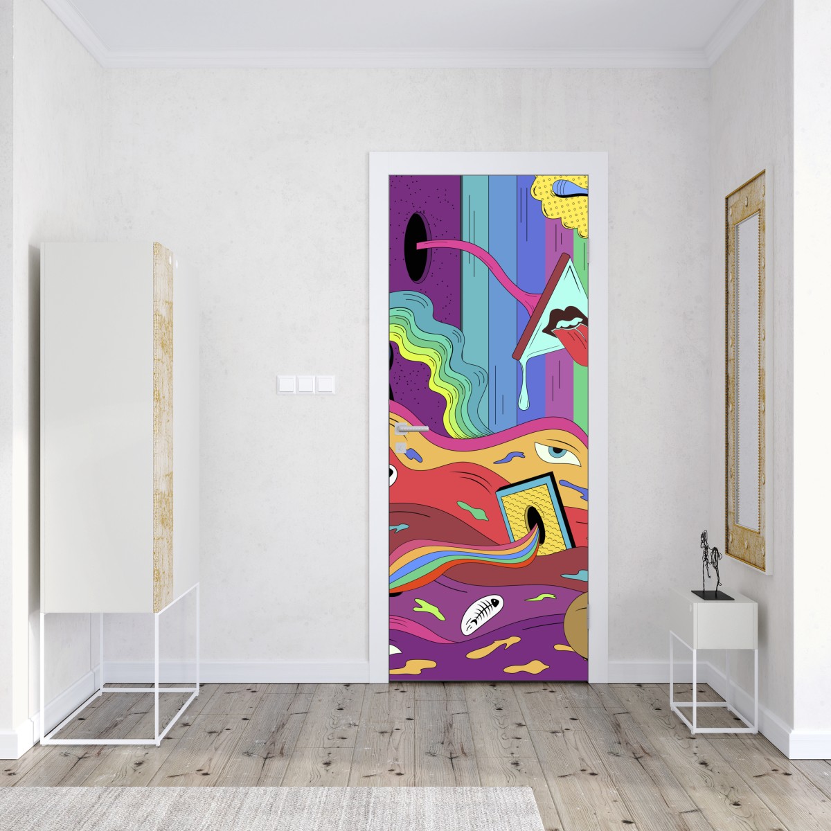Naklejka na drzwi psychodeliczny pop artowy sen – Wallissimo® Naklejka na drzwi psychodeliczny pop artowy sen – Wallissimo®