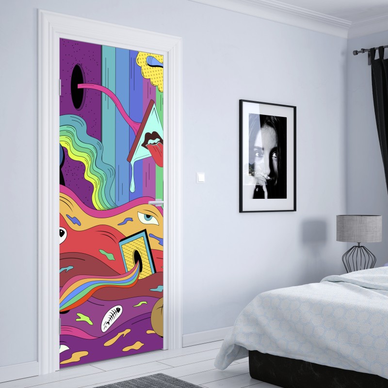 Naklejka na drzwi psychodeliczny pop artowy sen – Wallissimo® Naklejka na drzwi psychodeliczny pop artowy sen – Wallissimo®