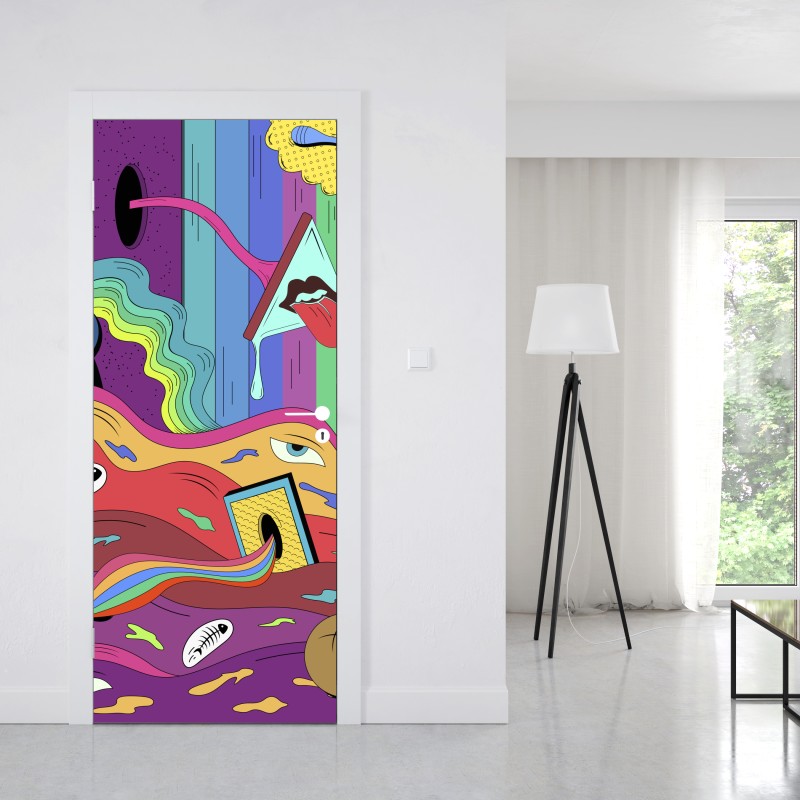 Naklejka na drzwi psychodeliczny pop artowy sen – Wallissimo® Naklejka na drzwi psychodeliczny pop artowy sen – Wallissimo®