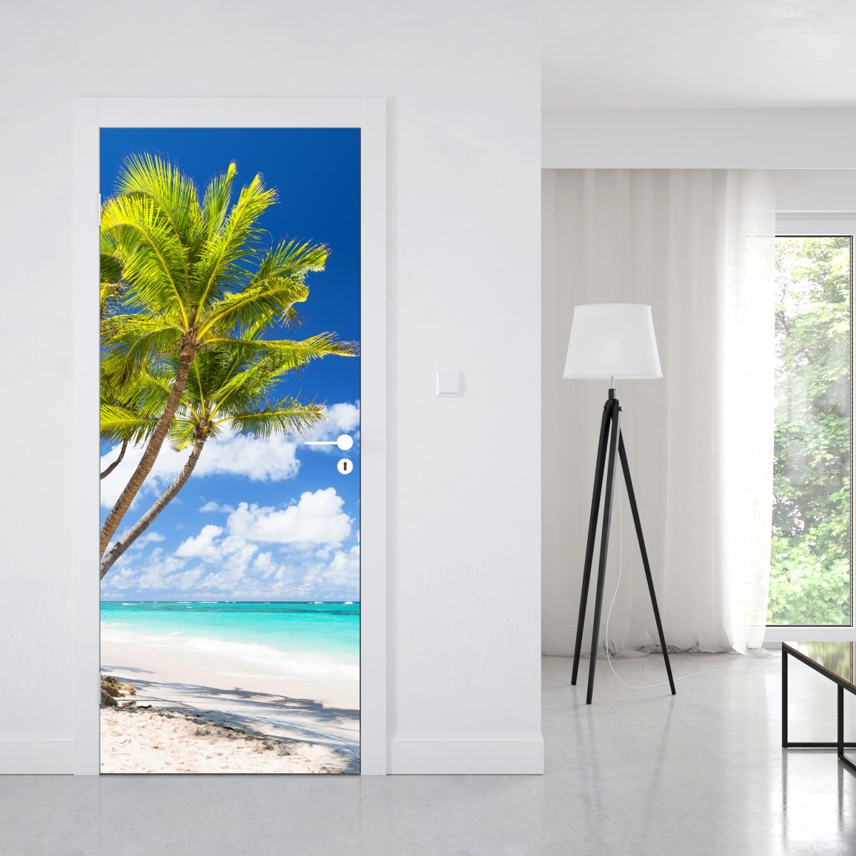 Naklejka na drzwi tropikalna plaża z palmami w Punta Cana – Wallissimo® Naklejka na drzwi tropikalna plaża z palmami w Punta Cana – Wallissimo®
