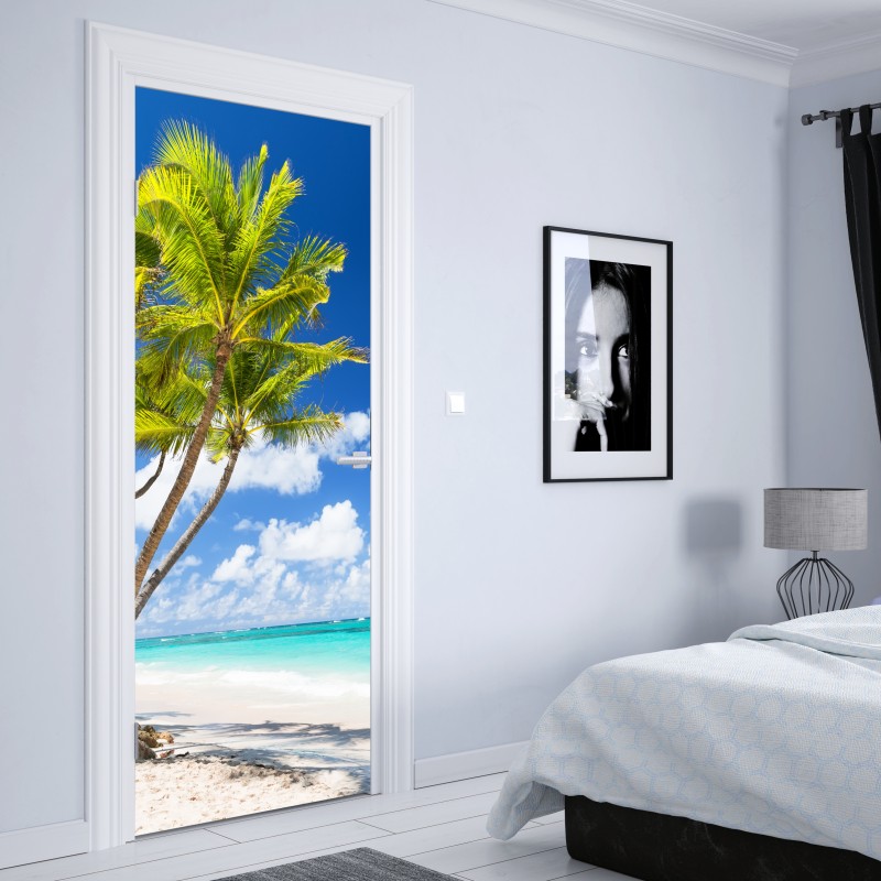 Naklejka na drzwi tropikalna plaża z palmami w Punta Cana – Wallissimo® Naklejka na drzwi tropikalna plaża z palmami w Punta Cana – Wallissimo®