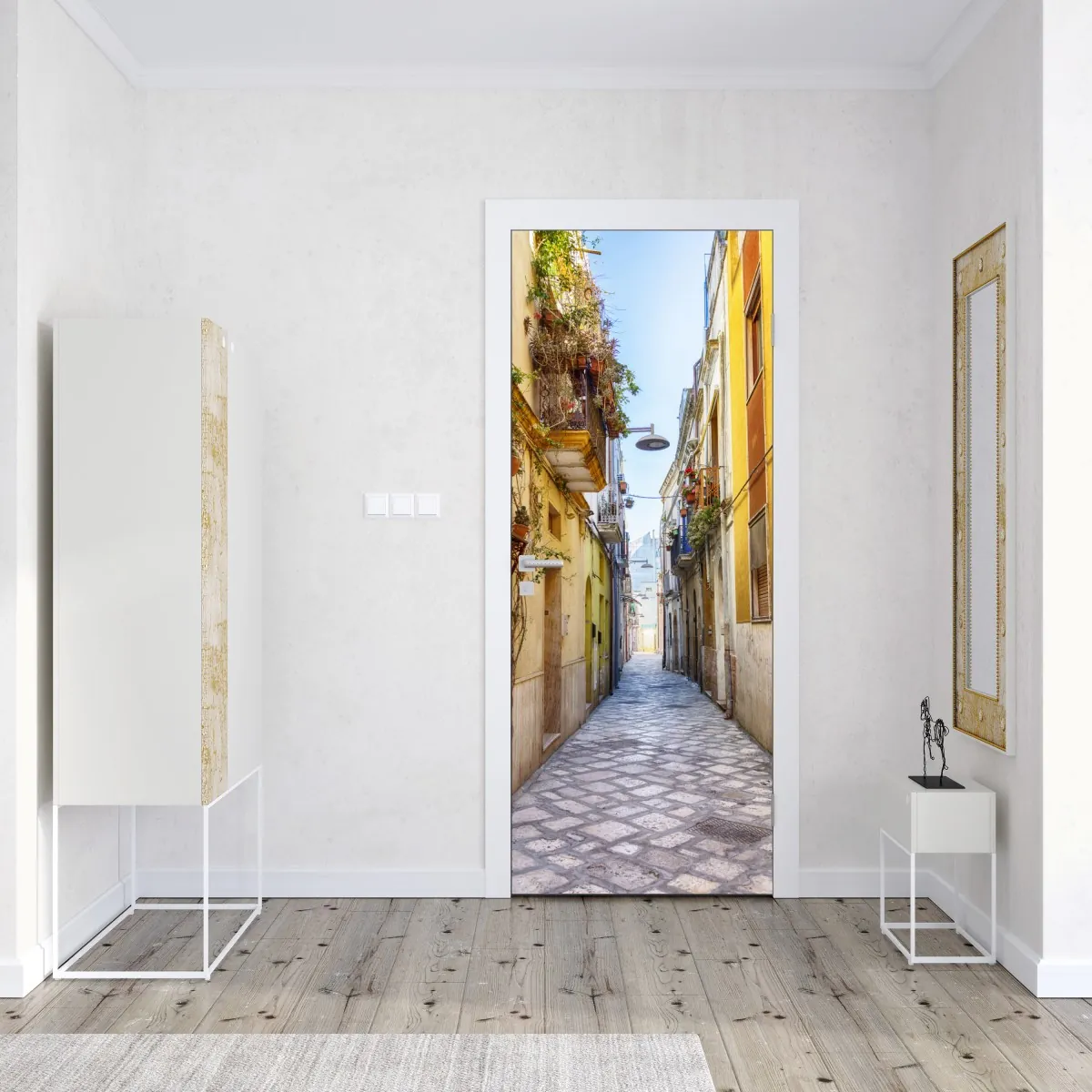 Naklejka na drzwi słoneczna uliczka w Brindisi – Wallissimo® Naklejka na drzwi słoneczna uliczka w Brindisi – Wallissimo®