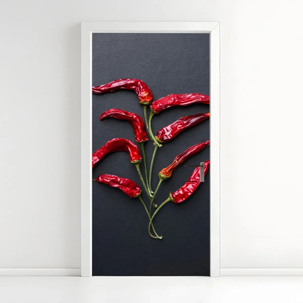 Naklejka na drzwi kulinarna grafika z czerwonych papryczek chili – Wallissimo® Naklejka na drzwi kulinarna grafika z czerwonych papryczek chili – Wallissimo®