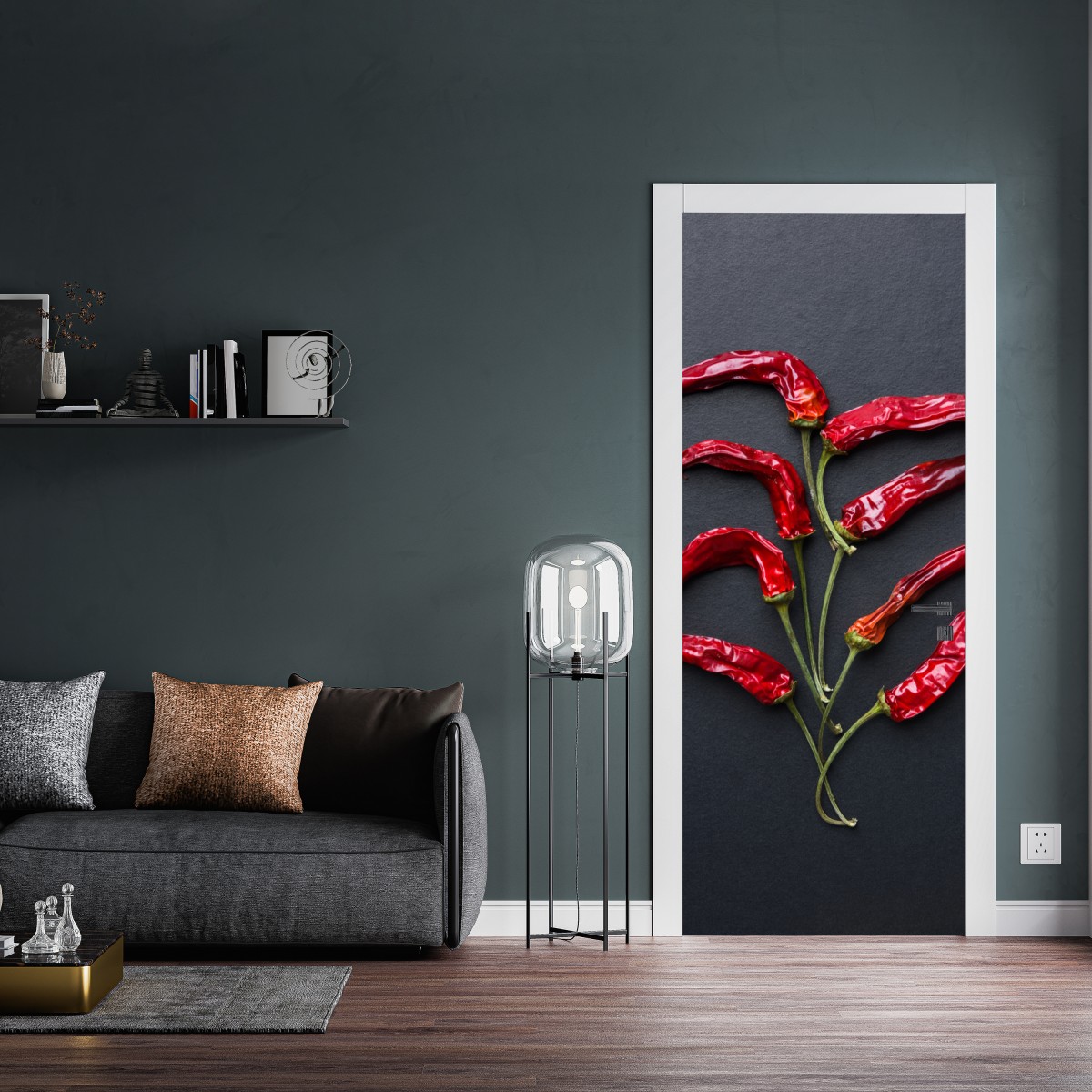 Naklejka na drzwi kulinarna grafika z czerwonych papryczek chili – Wallissimo® Naklejka na drzwi kulinarna grafika z czerwonych papryczek chili – Wallissimo®