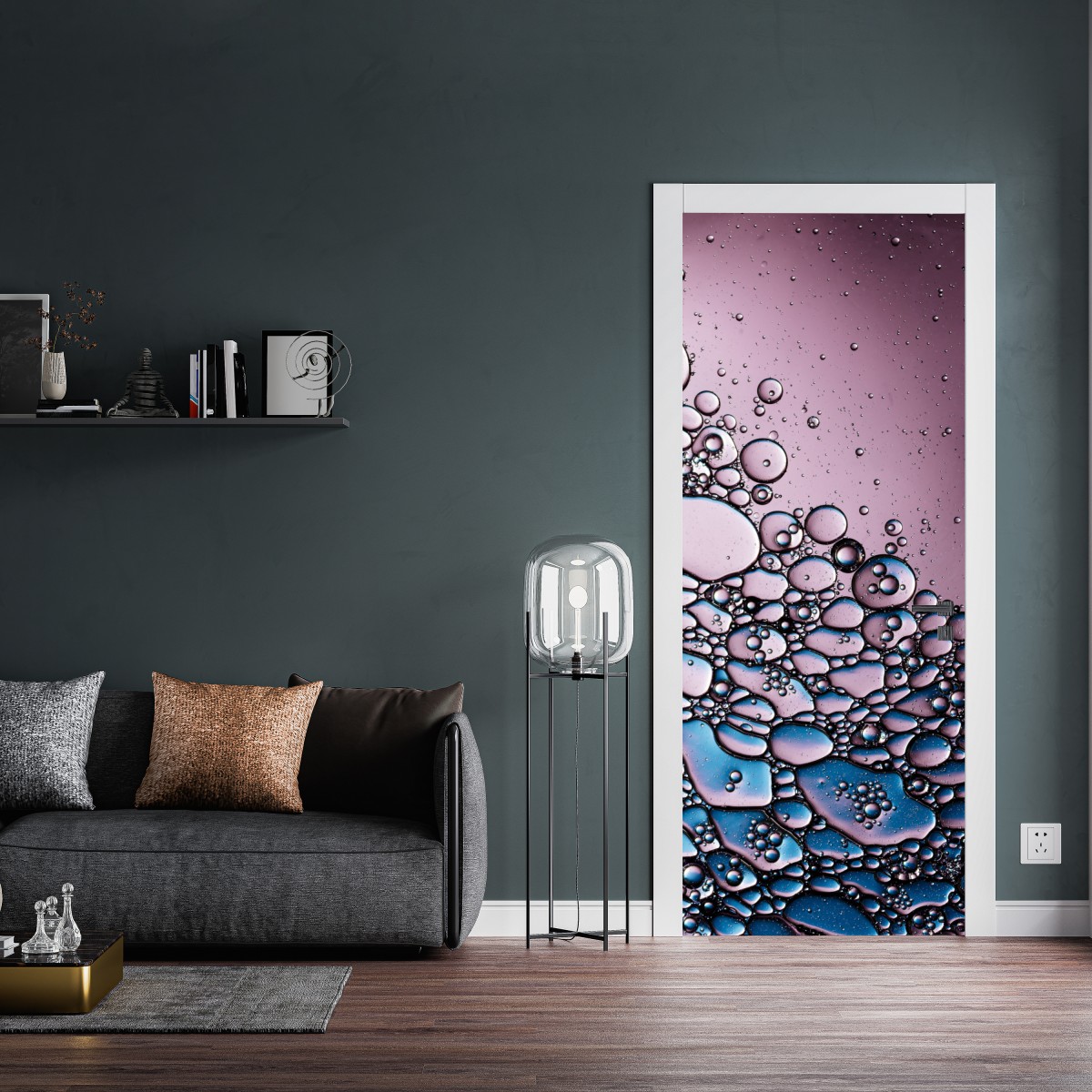 Naklejka na drzwi fioletowy abstrakcyjny wzór z bąbelkami – Wallissimo® Naklejka na drzwi fioletowy abstrakcyjny wzór z bąbelkami – Wallissimo®