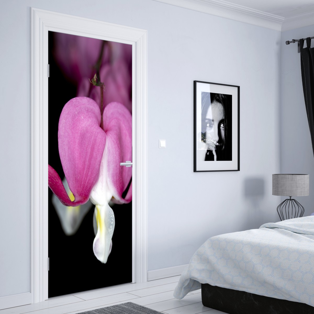 Naklejka na drzwi delikatne różowe serduszko zbliżenie kwiatowe – Wallissimo® Naklejka na drzwi delikatne różowe serduszko zbliżenie kwiatowe – Wallissimo®