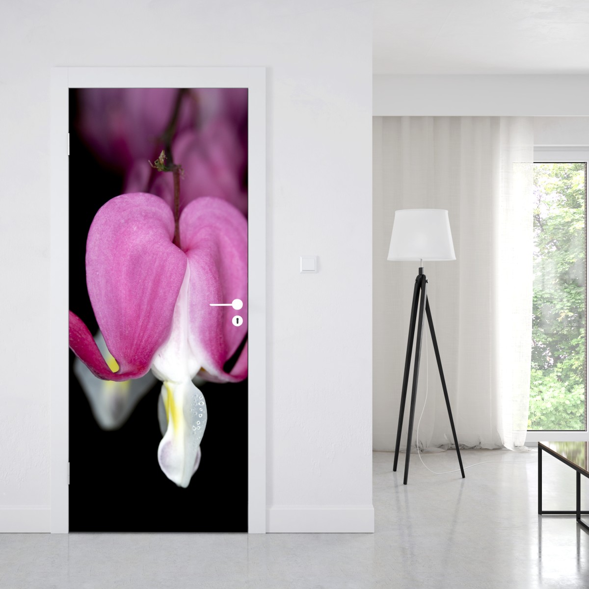 Naklejka na drzwi delikatne różowe serduszko zbliżenie kwiatowe – Wallissimo® Naklejka na drzwi delikatne różowe serduszko zbliżenie kwiatowe – Wallissimo®