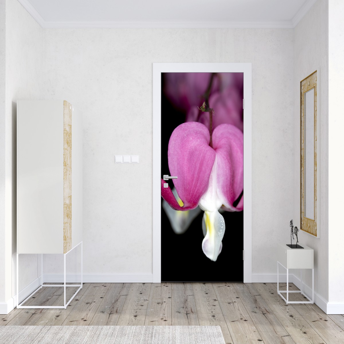 Naklejka na drzwi delikatne różowe serduszko zbliżenie kwiatowe – Wallissimo® Naklejka na drzwi delikatne różowe serduszko zbliżenie kwiatowe – Wallissimo®