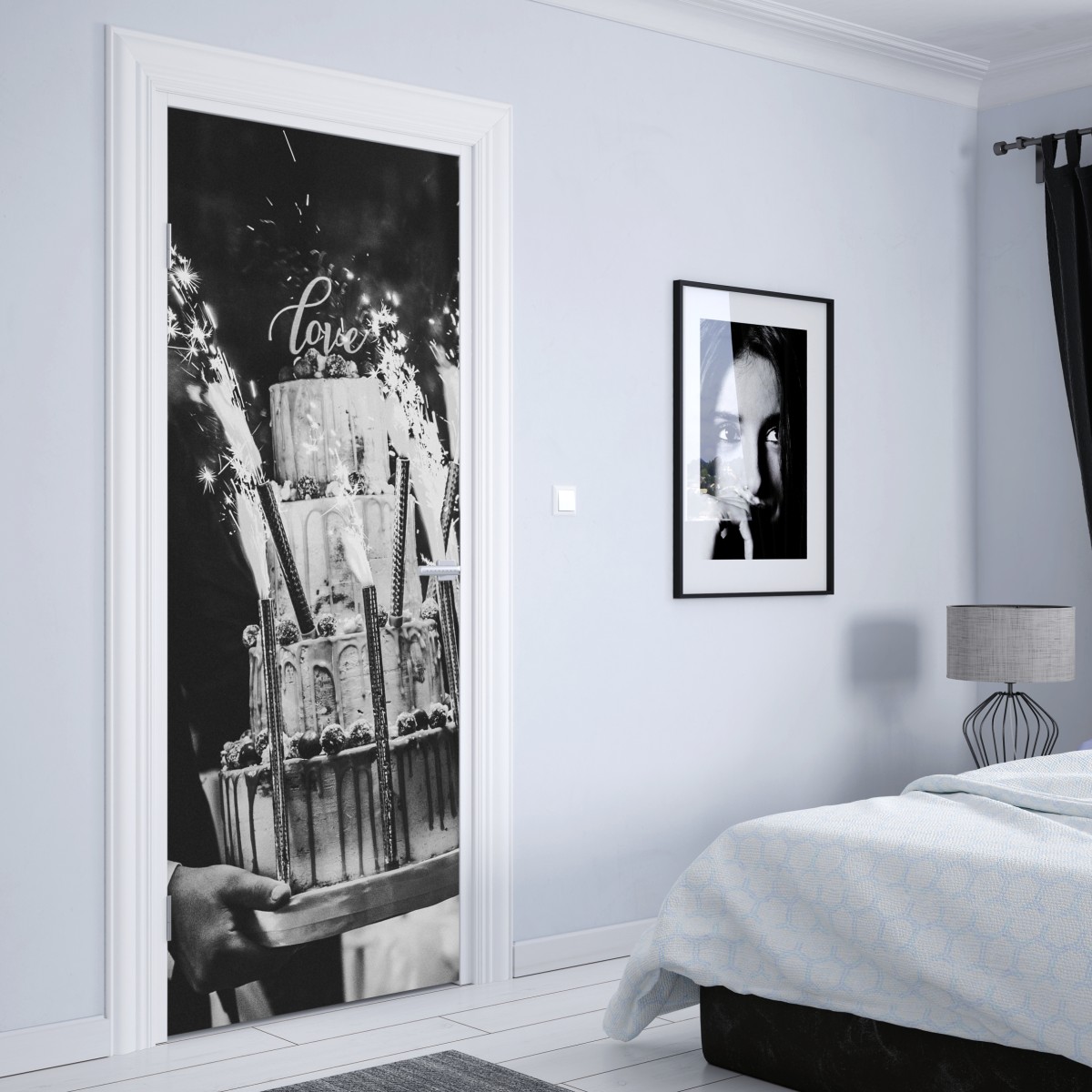 Naklejka na drzwi rustykalny tort ślubny ze zimnymi ogniami – Wallissimo® Naklejka na drzwi rustykalny tort ślubny ze zimnymi ogniami – Wallissimo®